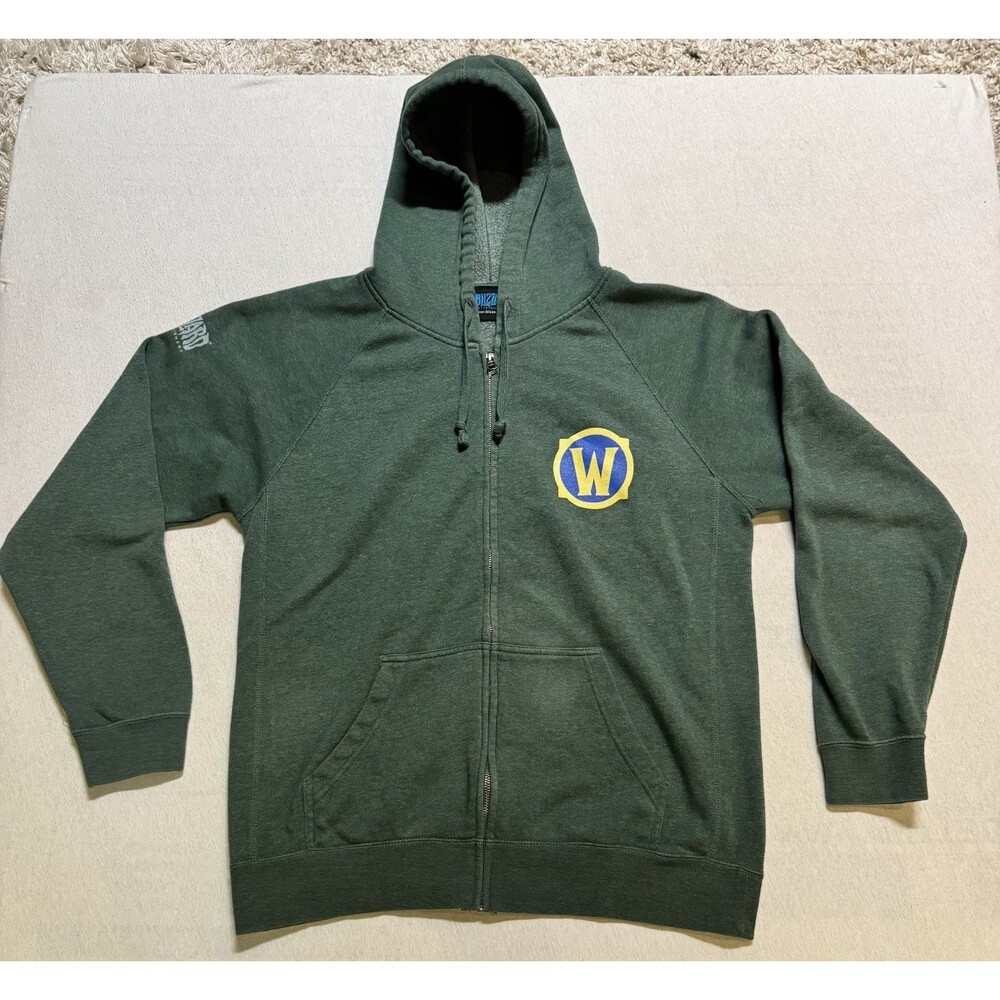 Blizzard Mythic Dungeon Hoodie World of Warcraft Green Zip Up Size L 2015 *RARE*